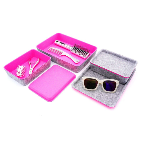 Welaxy storage & organize Hot pink Welaxy Lidded drawer organizer bins home offie work desktop storage box with lids 3- pack